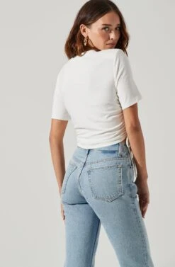 Cinched Side Crop Tee -Outlet Cozi Luxe Store AT17186 WHITE 7
