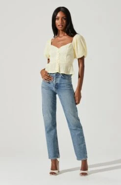 Bubble Short Sleeve Button Front Top -Outlet Cozi Luxe Store AT17188 YELLOW 0477