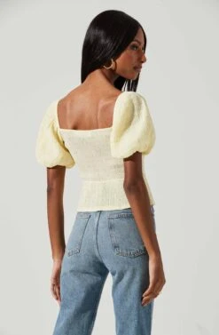 Bubble Short Sleeve Button Front Top -Outlet Cozi Luxe Store AT17188 YELLOW 0490