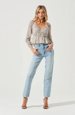 Floral Long Sleeve Shoulder Cutout Tie Neck Top -Outlet Cozi Luxe Store AT17205 WHITELAVENDERFLORAL 1