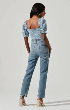 Lace Up Floral Tie Front Puff Sleeve Top -Outlet Cozi Luxe Store AT17225 BLUEDITSY 4