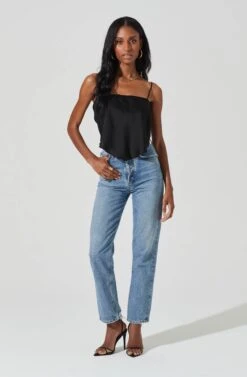 Tie Back Square Neck Cami -Outlet Cozi Luxe Store AT17242 BLACK 2