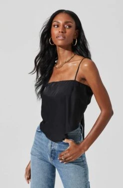 Tie Back Square Neck Cami -Outlet Cozi Luxe Store AT17242 BLACK 4