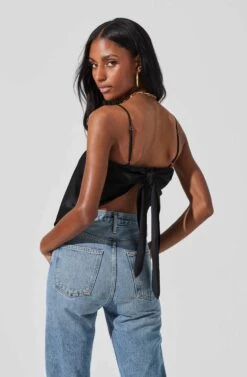 Tie Back Square Neck Cami -Outlet Cozi Luxe Store AT17242 BLACK 5