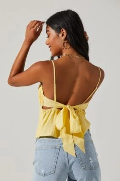 Pleated Linen Cami -Outlet Cozi Luxe Store AT17248B YELLOW 3