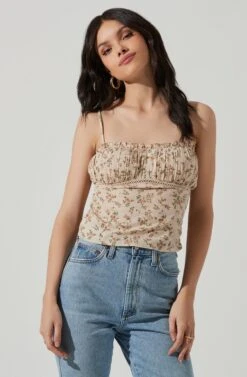 Pleated Floral Linen Cami 9 Pleated Floral Linen Cami -Outlet Cozi Luxe Store AT17248 TAUPEPINKFLORAL 2