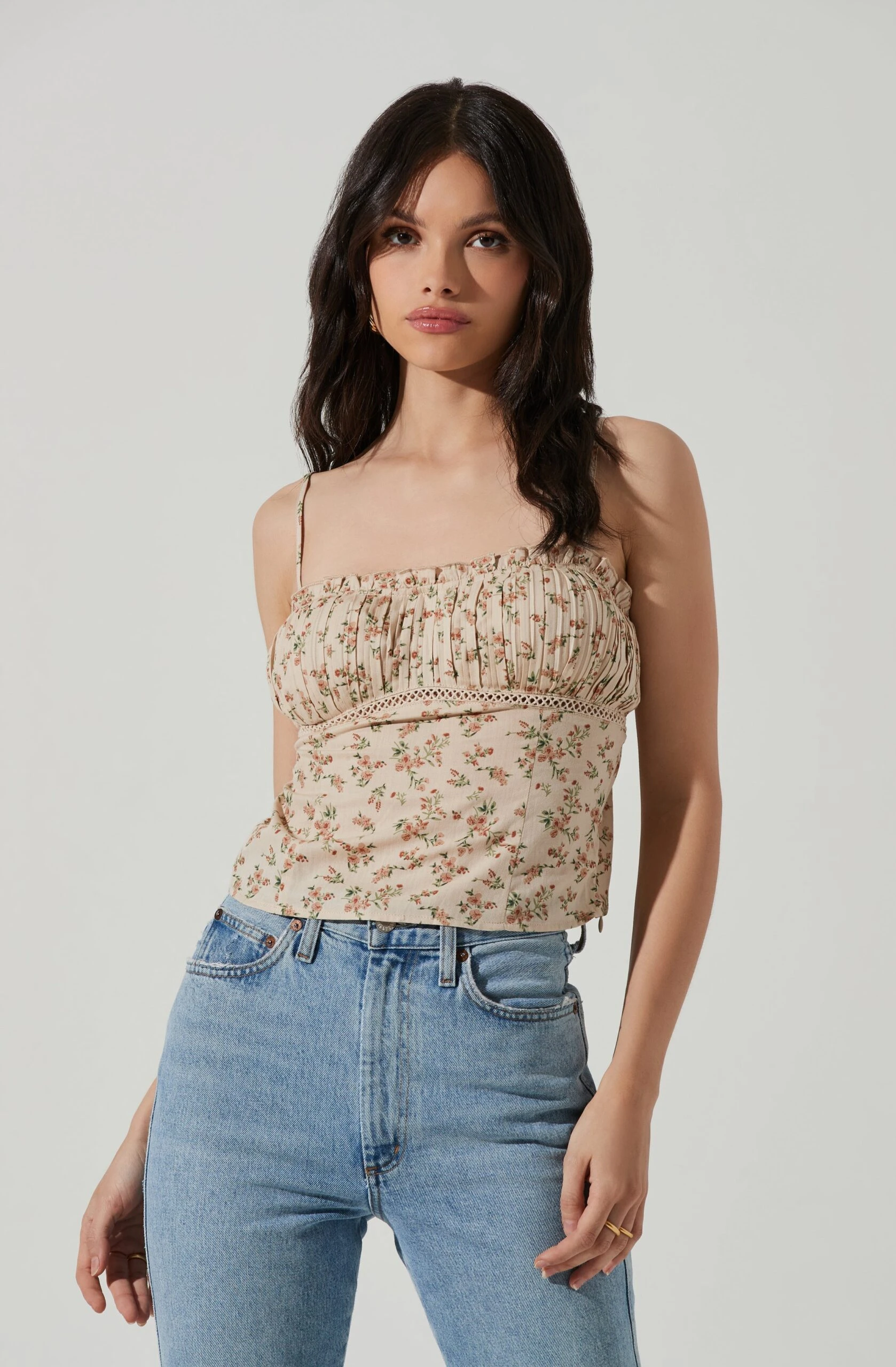 Pleated Floral Linen Cami 3 Pleated Floral Linen Cami