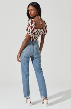 Tie Neck Floral Cut Out Puff Sleeve Top -Outlet Cozi Luxe Store AT17253 BROWNOFFWHITEABST 5