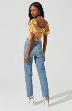 Tie Neck Floral Cut Out Puff Sleeve Top -Outlet Cozi Luxe Store AT17253 ORANGELILACFLORAL 6