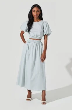 Lace Up Poplin Top -Outlet Cozi Luxe Store AT17263 DUSTYBLUE 1