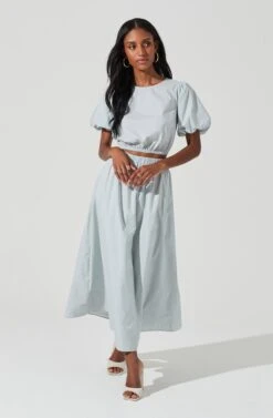 Lace Up Poplin Top -Outlet Cozi Luxe Store AT17263 DUSTYBLUE 2