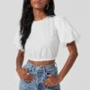 Lace Up Poplin Top -Outlet Cozi Luxe Store AT17263 WHITE 2