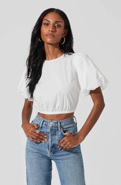 Lace Up Poplin Top -Outlet Cozi Luxe Store AT17263 WHITE 2