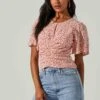 Floral Key Hole Flutter Sleeve Top -Outlet Cozi Luxe Store AT17291 REDDITSY 3