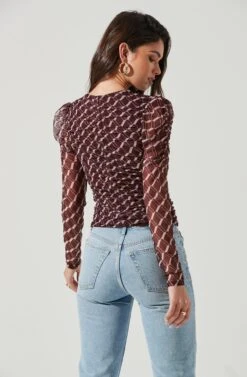 Demi Geometric Cutout Long Sleeve Top -Outlet Cozi Luxe Store AT17312 WINE PINKGEO 0925 1