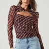 Demi Geometric Cutout Long Sleeve Top 2 Demi Geometric Cutout Long Sleeve Top -Outlet Cozi Luxe Store AT17312 WINE PINKGEO 0925 5