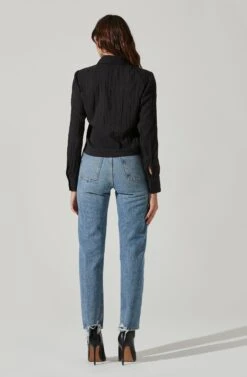 Textured Ruched Button Up -Outlet Cozi Luxe Store AT17371 BLACK 5