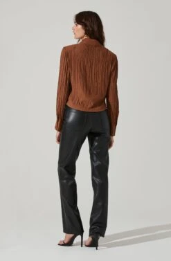 Textured Ruched Button Up -Outlet Cozi Luxe Store AT17371 BROWN 6