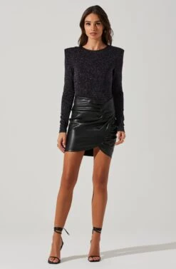 Long Sleeve Metallic Padded Shoulder Bodysuit -Outlet Cozi Luxe Store AT17524 BLACKPURPLEMULTI 1