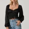 Rowan Satin Peplum Hem Long Sleeve Top -Outlet Cozi Luxe Store AT17542 BLACK 2
