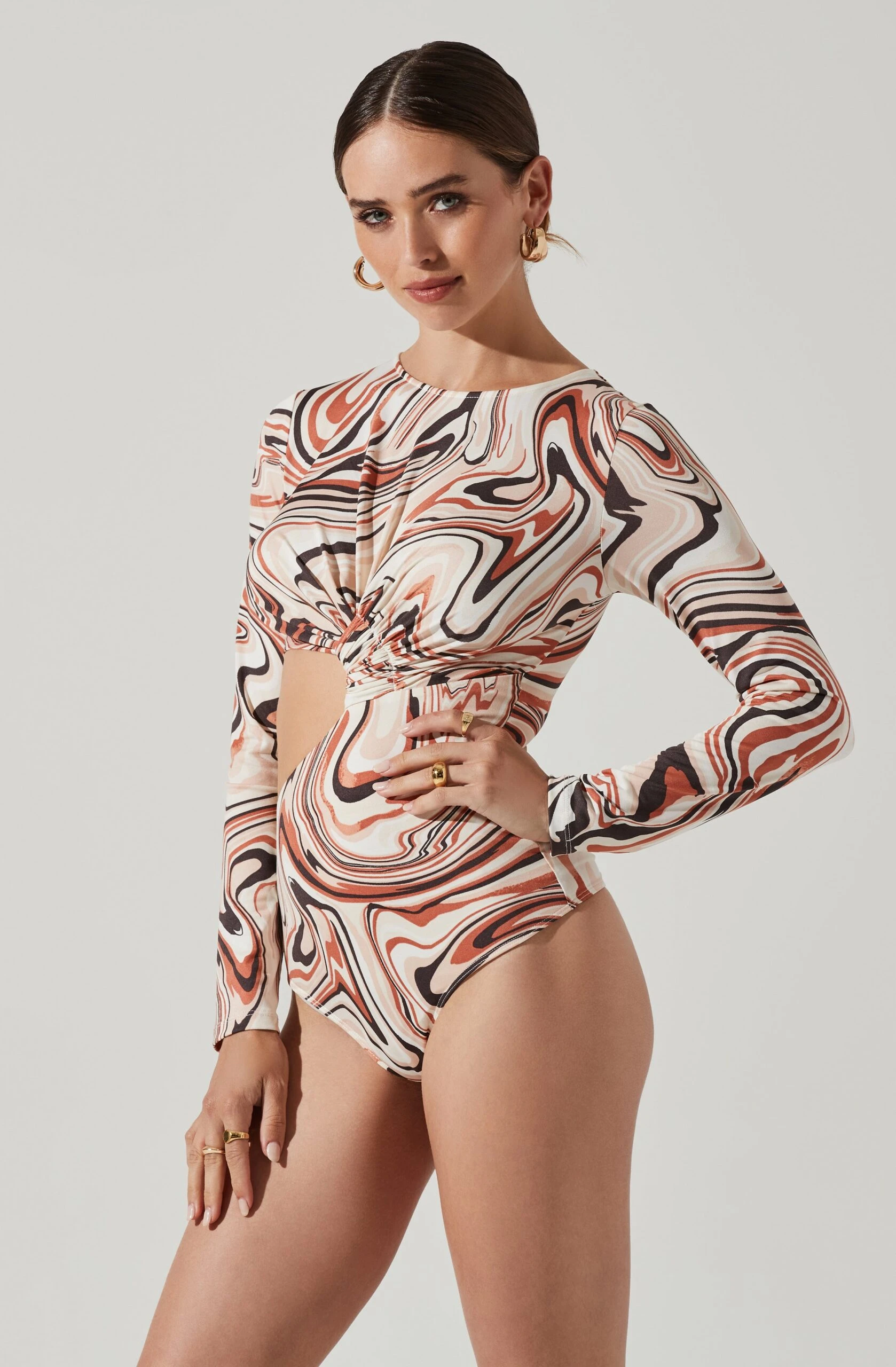 Cassidy Marble Swirl Side Cutout Bodysuit 5 Cassidy Marble Swirl Side Cutout Bodysuit - Image 3