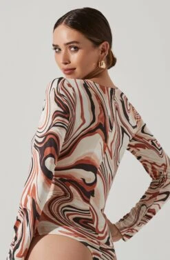 Cassidy Marble Swirl Side Cutout Bodysuit 11 Cassidy Marble Swirl Side Cutout Bodysuit -Outlet Cozi Luxe Store AT17550B BROWNSWIRL 4