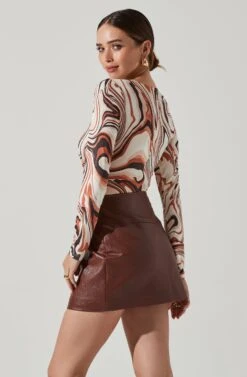 Cassidy Marble Swirl Side Cutout Bodysuit 13 Cassidy Marble Swirl Side Cutout Bodysuit -Outlet Cozi Luxe Store AT17550B BROWNSWIRL 5