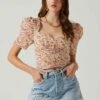 Floral Smocked Sweetheart Neck Puff Sleeve Top -Outlet Cozi Luxe Store AT17552 PINKREDMULTIFL 3