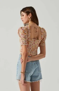 Floral Smocked Sweetheart Neck Puff Sleeve Top -Outlet Cozi Luxe Store AT17552 PINKREDMULTIFL 5