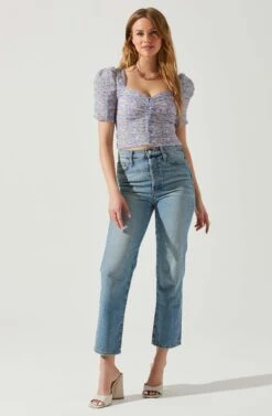 Floral Smocked Sweetheart Neck Puff Sleeve Top -Outlet Cozi Luxe Store AT17552 PURPLEBLUEDITSY 2