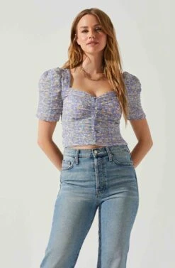 Floral Smocked Sweetheart Neck Puff Sleeve Top -Outlet Cozi Luxe Store AT17552 PURPLEBLUEDITSY 4