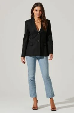 Fitted Buttoned Blazer -Outlet Cozi Luxe Store AT17557 BLACK 1