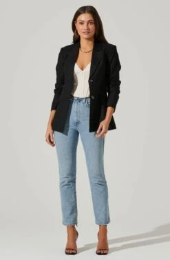 Fitted Buttoned Blazer -Outlet Cozi Luxe Store AT17557 BLACK 2