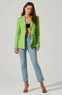 Fitted Buttoned Blazer -Outlet Cozi Luxe Store AT17557 LIME 2
