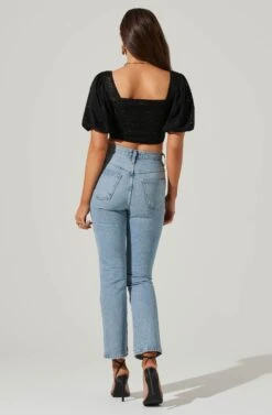 Eyelet Square Neck Balloon Sleeve Bustier Top -Outlet Cozi Luxe Store AT17562 BLACK 5