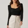 Long Sleeve Ruched Center Top -Outlet Cozi Luxe Store AT17573 BLACK 3