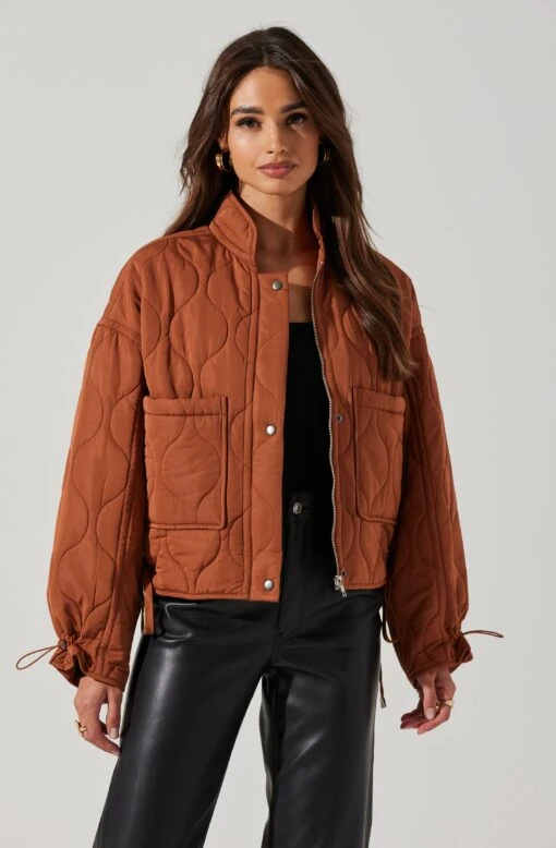 Dalia Quilted Cinched Jacket -Outlet Cozi Luxe Store AT17586 BROWN 2