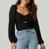 Long Sleeve Plisse Cross Bust Top 1 Long Sleeve Plisse Cross Bust Top -Outlet Cozi Luxe Store AT17587 BLACK 3