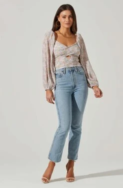 Long Sleeve Plisse Cross Bust Top 27 Long Sleeve Plisse Cross Bust Top -Outlet Cozi Luxe Store AT17587 PINKBLUEMULTIFL 1