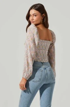 Long Sleeve Plisse Cross Bust Top 29 Long Sleeve Plisse Cross Bust Top -Outlet Cozi Luxe Store AT17587 PINKBLUEMULTIFL 3