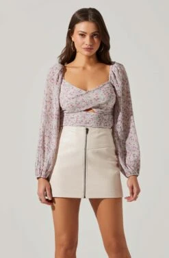 Long Sleeve Plisse Cross Bust Top 21 Long Sleeve Plisse Cross Bust Top -Outlet Cozi Luxe Store AT17587 PURPLEDITSY 2