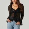 Ruffle Sheer Tie Front Top -Outlet Cozi Luxe Store AT17594 BLACK 3