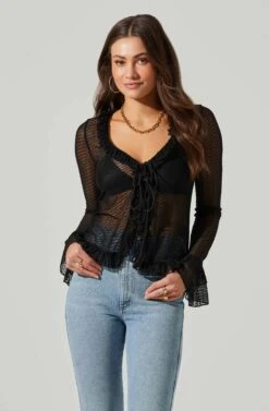 Ruffle Sheer Tie Front Top