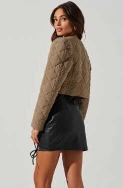 Lucia Quilted Cropped Puff Sleeve Jacket -Outlet Cozi Luxe Store AT17627 LIGHTOLIVE 3