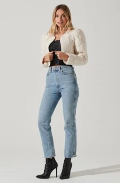 Lucia Quilted Cropped Puff Sleeve Jacket -Outlet Cozi Luxe Store AT17627 OFFWHITE 1