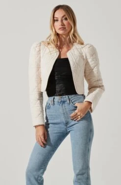 Lucia Quilted Cropped Puff Sleeve Jacket -Outlet Cozi Luxe Store AT17627 OFFWHITE 2