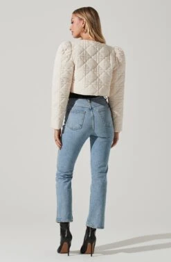 Lucia Quilted Cropped Puff Sleeve Jacket -Outlet Cozi Luxe Store AT17627 OFFWHITE 5