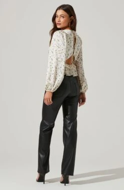 Floral Long Sleeve Tie Back Ruffle Bust Top 11 Floral Long Sleeve Tie Back Ruffle Bust Top -Outlet Cozi Luxe Store AT17643 CREAMPERIWINKLEDIT 4