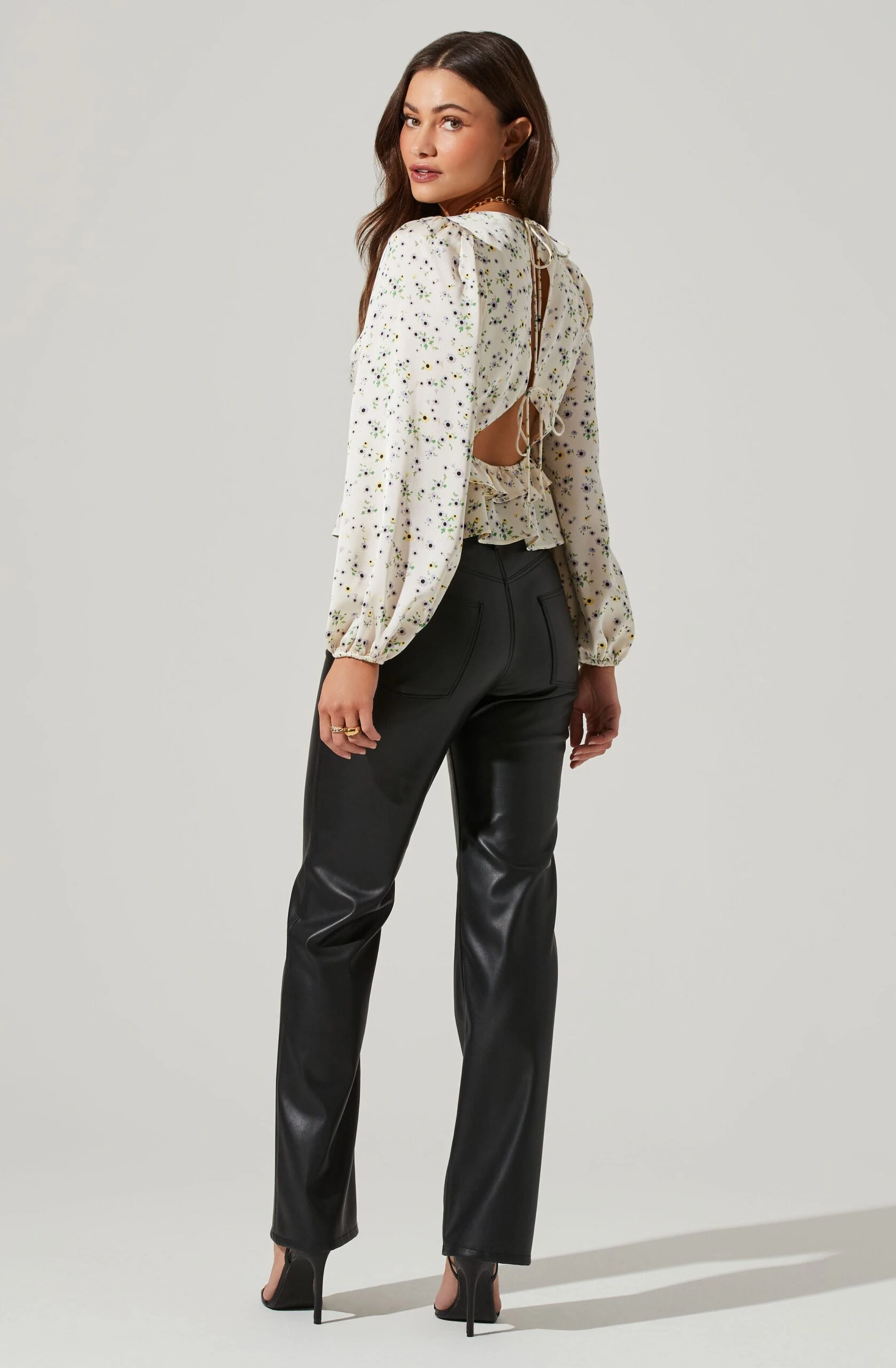 Floral Long Sleeve Tie Back Ruffle Bust Top 4 Floral Long Sleeve Tie Back Ruffle Bust Top - Image 3