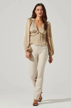 Floral Long Sleeve Tie Back Ruffle Bust Top 14 Floral Long Sleeve Tie Back Ruffle Bust Top -Outlet Cozi Luxe Store AT17643 MUSTARDPINKDITSY 1